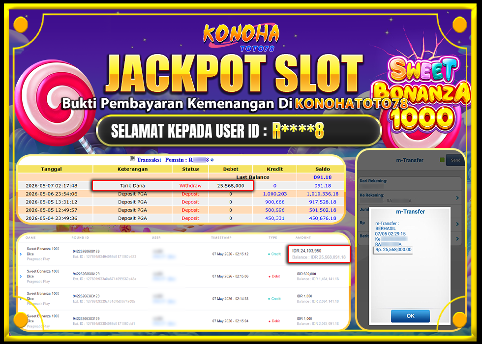 KONOHATOTO78 JACKPOT SWEET BONANZA 1000  Rp.25.568.000,LUNAS